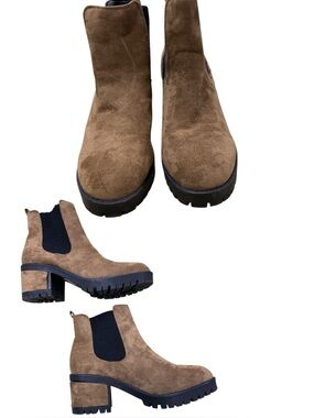 Seven7 Women’s Brown Suede Chelsea Block Heel Boots S9